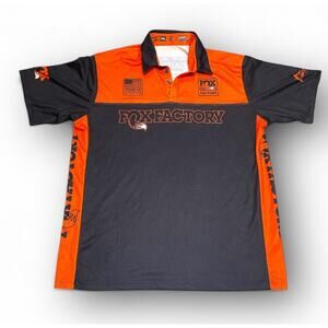 Fox Factory Custom Men Black Orange Pit Shirt Size XL Graphics Made In USA 24x30
